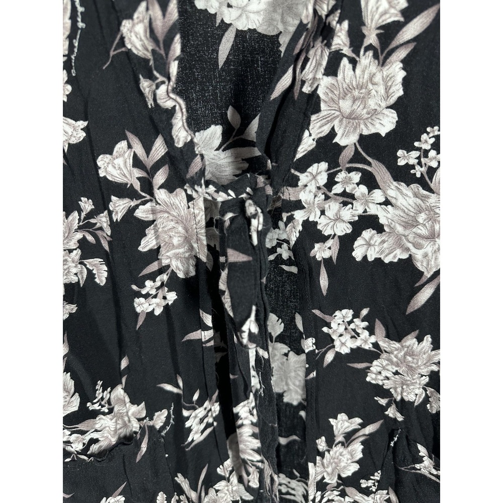 Spiritual Gangster Kimono Blouse Womens S/M Black Floral Tie Waist 3/4 Sleeve - Picture 6 of 10